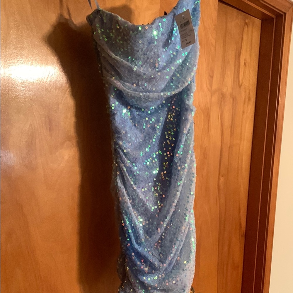 Windsor Blue Silver Ruched Sweetheart Mini Dress